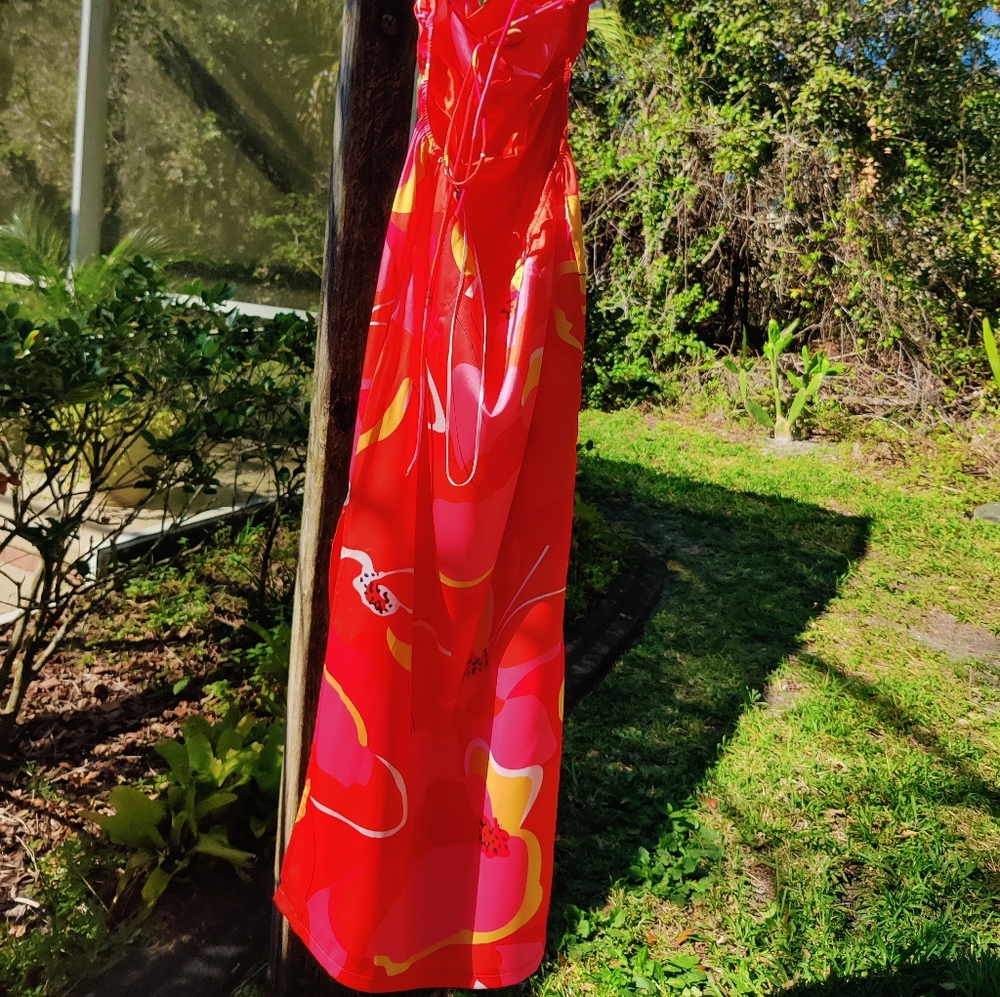 Vibrant Backless Dress - Pink and Red Floral - Picture 9 of 16